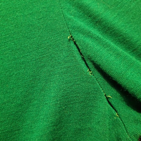 Vintage Dress Green Polyester Shortened Hem with Lace Hem Tape Zip Back - Picture 8 of 9